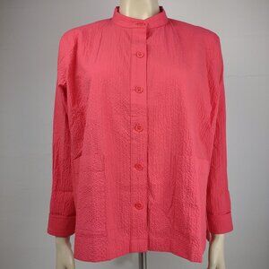 Eileen Fisher coral melon cotton blend long sleeve button front blouse Medium